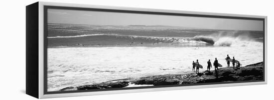 Silhouette of Surfers Standing on the Beach, Australia-null-Framed Stretched Canvas