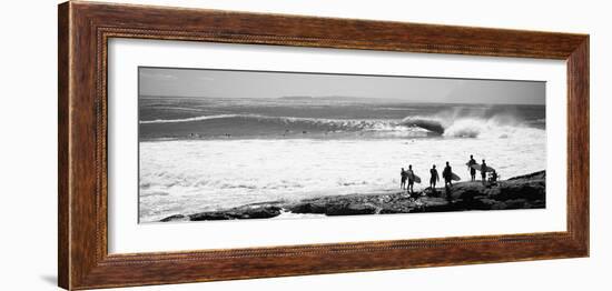 Silhouette of Surfers Standing on the Beach, Australia-null-Framed Premium Photographic Print