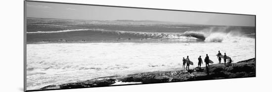 Silhouette of Surfers Standing on the Beach, Australia-null-Mounted Photographic Print