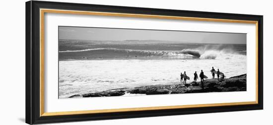 Silhouette of Surfers Standing on the Beach, Australia--Framed Photographic Print