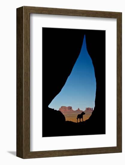 Silhouette of Tear Drop Arch and Dog, Monument Valley, Arizona-Michel Hersen-Framed Photographic Print