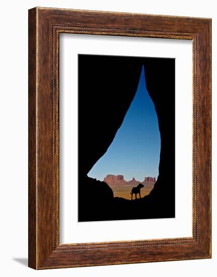Silhouette of Tear Drop Arch and Dog, Monument Valley, Arizona-Michel Hersen-Framed Photographic Print