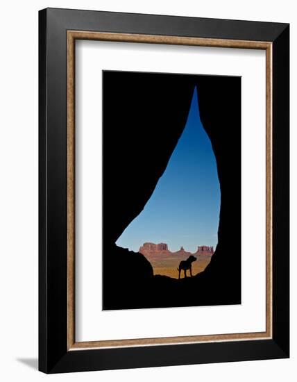 Silhouette of Tear Drop Arch and Dog, Monument Valley, Arizona-Michel Hersen-Framed Photographic Print