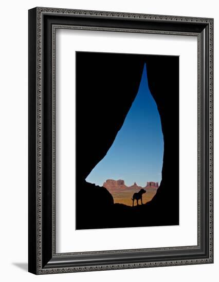 Silhouette of Tear Drop Arch and Dog, Monument Valley, Arizona-Michel Hersen-Framed Photographic Print