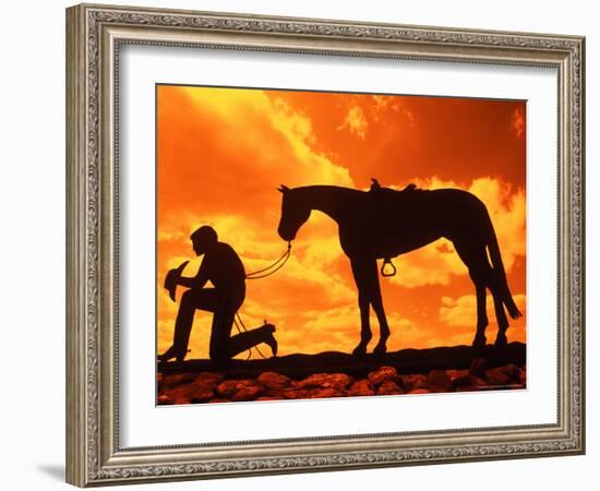 Silhouette of the Cowboy Sculpture, Henrietta, Texas, USA-Bill Bachmann-Framed Photographic Print