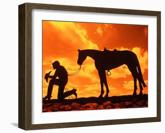 Silhouette of the Cowboy Sculpture, Henrietta, Texas, USA-Bill Bachmann-Framed Photographic Print