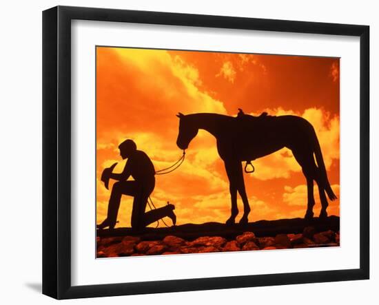 Silhouette of the Cowboy Sculpture, Henrietta, Texas, USA-Bill Bachmann-Framed Photographic Print