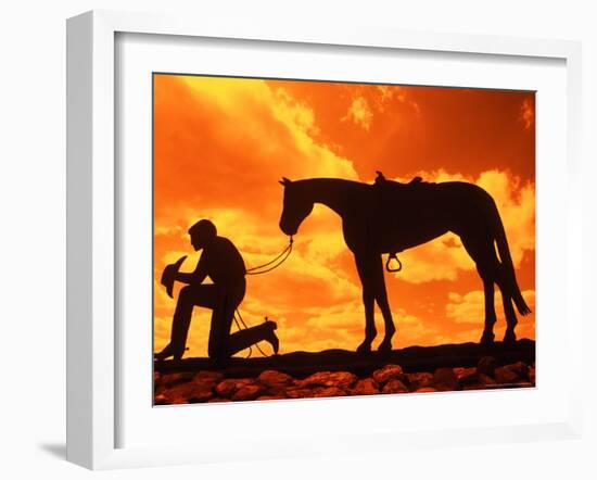 Silhouette of the Cowboy Sculpture, Henrietta, Texas, USA-Bill Bachmann-Framed Photographic Print