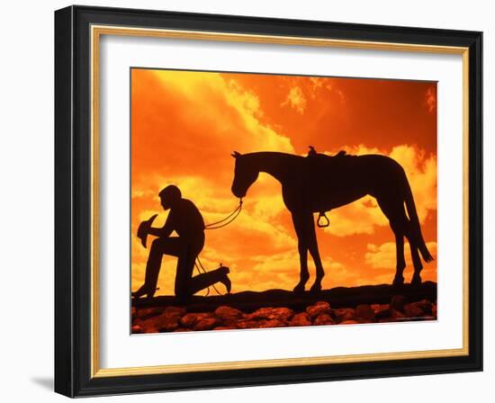 Silhouette of the Cowboy Sculpture, Henrietta, Texas, USA-Bill Bachmann-Framed Photographic Print