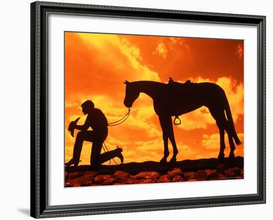 Silhouette of the Cowboy Sculpture, Henrietta, Texas, USA-Bill Bachmann-Framed Photographic Print