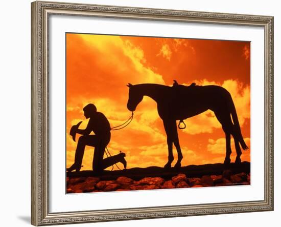 Silhouette of the Cowboy Sculpture, Henrietta, Texas, USA-Bill Bachmann-Framed Photographic Print