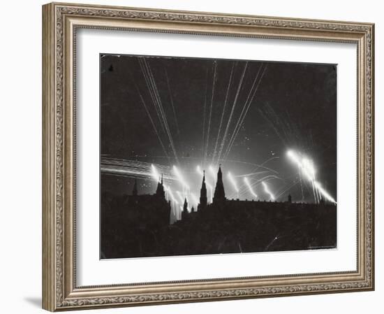 Silhouette of the Embattled Kremlin During German Bombing Raid on the City-Margaret Bourke-White-Framed Photographic Print