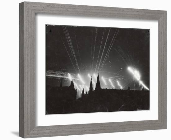 Silhouette of the Embattled Kremlin During German Bombing Raid on the City-Margaret Bourke-White-Framed Photographic Print