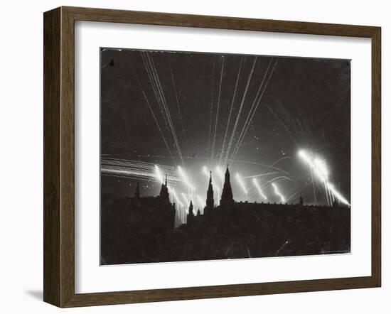 Silhouette of the Embattled Kremlin During German Bombing Raid on the City-Margaret Bourke-White-Framed Photographic Print