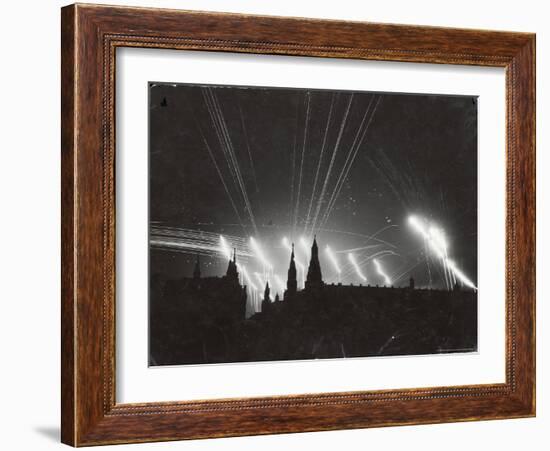 Silhouette of the Embattled Kremlin During German Bombing Raid on the City-Margaret Bourke-White-Framed Photographic Print