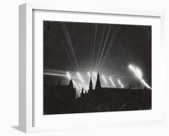 Silhouette of the Embattled Kremlin During German Bombing Raid on the City-Margaret Bourke-White-Framed Photographic Print