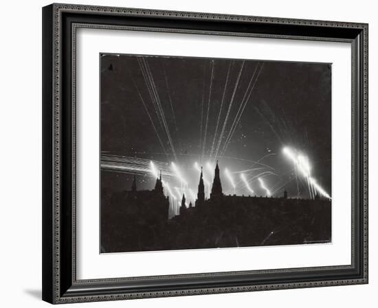 Silhouette of the Embattled Kremlin During German Bombing Raid on the City-Margaret Bourke-White-Framed Photographic Print