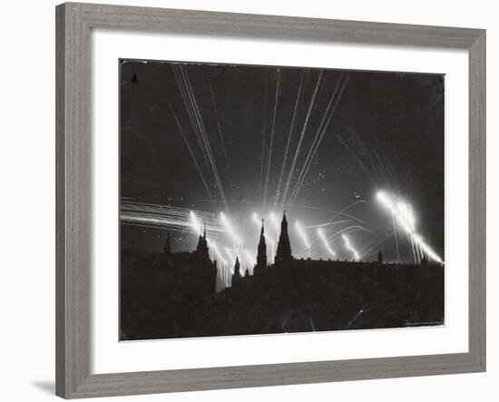 Silhouette of the Embattled Kremlin During German Bombing Raid on the City-Margaret Bourke-White-Framed Photographic Print