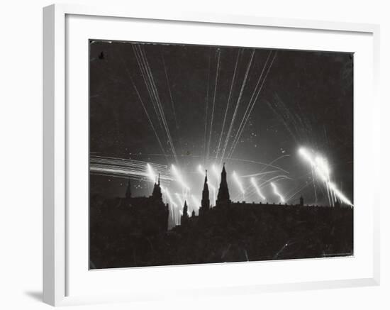 Silhouette of the Embattled Kremlin During German Bombing Raid on the City-Margaret Bourke-White-Framed Photographic Print