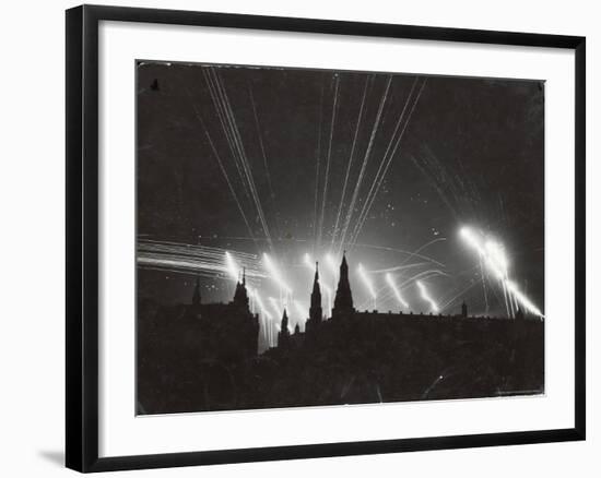 Silhouette of the Embattled Kremlin During German Bombing Raid on the City-Margaret Bourke-White-Framed Photographic Print