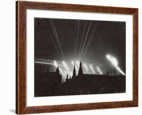 Silhouette of the Embattled Kremlin During German Bombing Raid on the City-Margaret Bourke-White-Framed Photographic Print