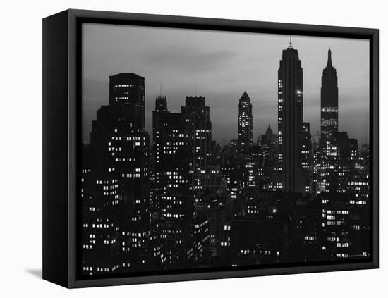 Silhouette of the Empire State Building and Other Buildings without Light During Wartime-Andreas Feininger-Framed Premier Image Canvas