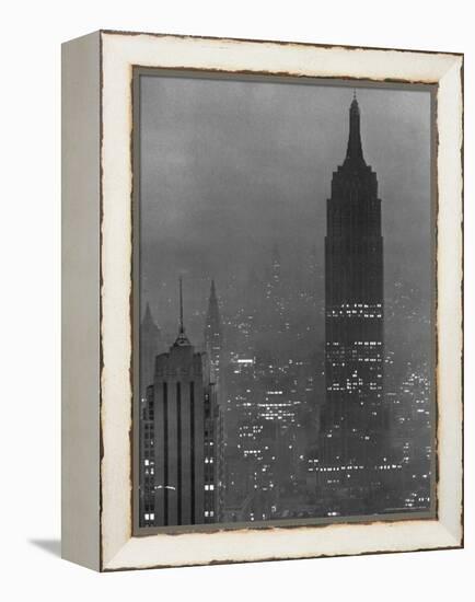 Silhouette of the Empire State Building and Other Buildings without Light During Wartime-Andreas Feininger-Framed Premier Image Canvas