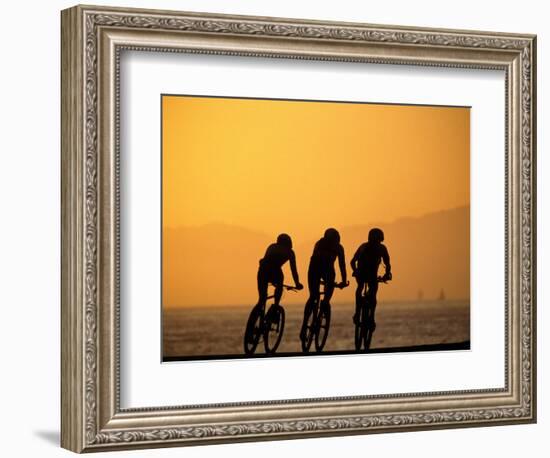 Silhouette of Three Men Riding on the Beach-Mitch Diamond-Framed Photographic Print