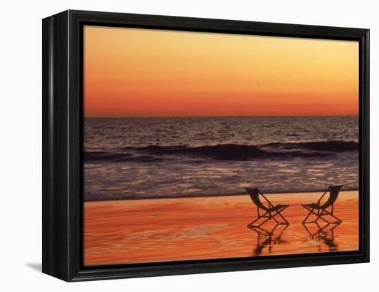 Silhouette of Two Chairs on the Beach-Mitch Diamond-Framed Premier Image Canvas