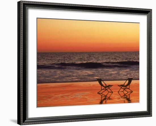 Silhouette of Two Chairs on the Beach-Mitch Diamond-Framed Photographic Print