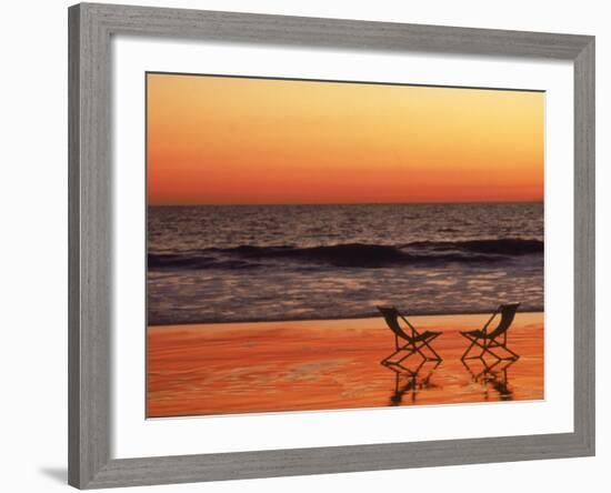 Silhouette of Two Chairs on the Beach-Mitch Diamond-Framed Photographic Print