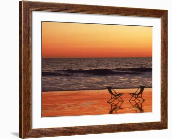 Silhouette of Two Chairs on the Beach-Mitch Diamond-Framed Photographic Print