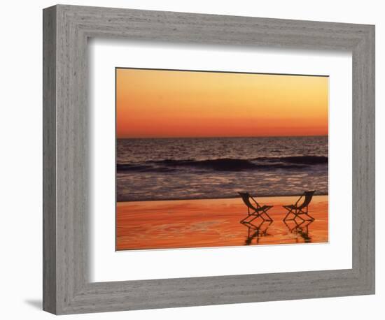 Silhouette of Two Chairs on the Beach-Mitch Diamond-Framed Photographic Print