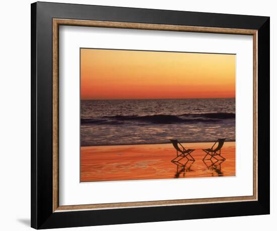 Silhouette of Two Chairs on the Beach-Mitch Diamond-Framed Photographic Print