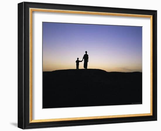 Silhouette of Two People at the Archaeological Area, Kish, Iraq, Middle East-Nico Tondini-Framed Photographic Print