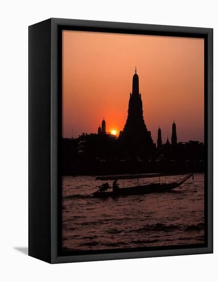 Silhouette of Wat Arun (Temple of the Dawn), at Sunset, on Banks of Chao Phraya River, Thailand-Richard Nebesky-Framed Premier Image Canvas