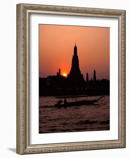 Silhouette of Wat Arun (Temple of the Dawn), at Sunset, on Banks of Chao Phraya River, Thailand-Richard Nebesky-Framed Photographic Print