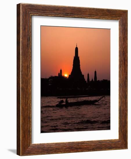 Silhouette of Wat Arun (Temple of the Dawn), at Sunset, on Banks of Chao Phraya River, Thailand-Richard Nebesky-Framed Photographic Print