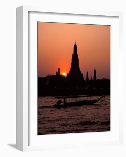 Silhouette of Wat Arun (Temple of the Dawn), at Sunset, on Banks of Chao Phraya River, Thailand-Richard Nebesky-Framed Photographic Print