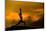 Silhouette of Woman Doing Yoga Meditation During Sunrise with Natural Golden Sunlight on Mountain-szefei-Mounted Photographic Print