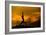 Silhouette of Woman Doing Yoga Meditation During Sunrise with Natural Golden Sunlight on Mountain-szefei-Framed Photographic Print