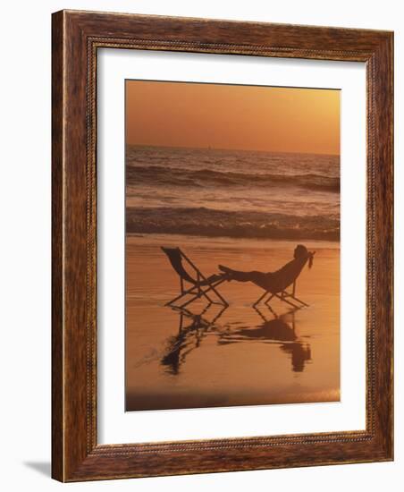 Silhouette of Woman in Beach Chair on the Beach-Mitch Diamond-Framed Photographic Print