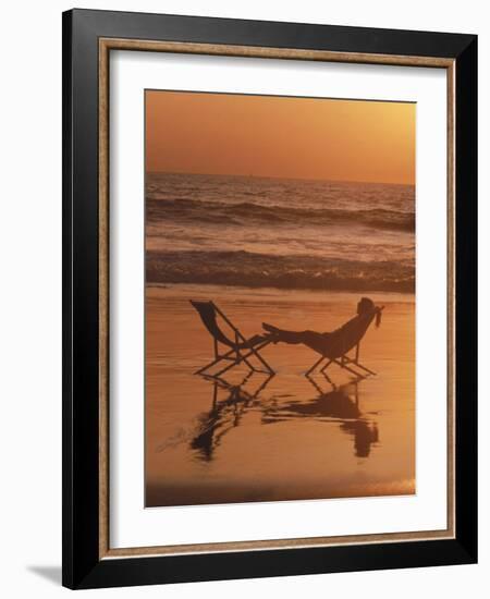 Silhouette of Woman in Beach Chair on the Beach-Mitch Diamond-Framed Photographic Print