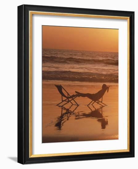 Silhouette of Woman in Beach Chair on the Beach-Mitch Diamond-Framed Photographic Print