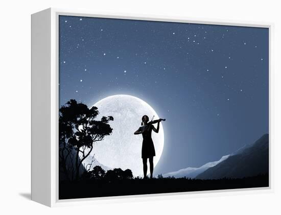 Silhouette of Woman Playing Violin at Night-Sergey Nivens-Framed Premier Image Canvas