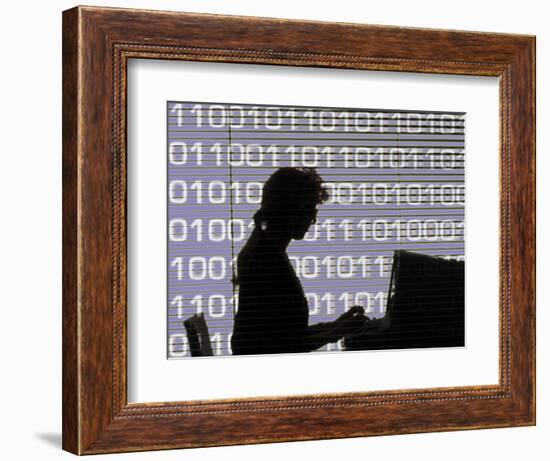 Silhouette of Woman Working on Computer-Bill Bachmann-Framed Photographic Print