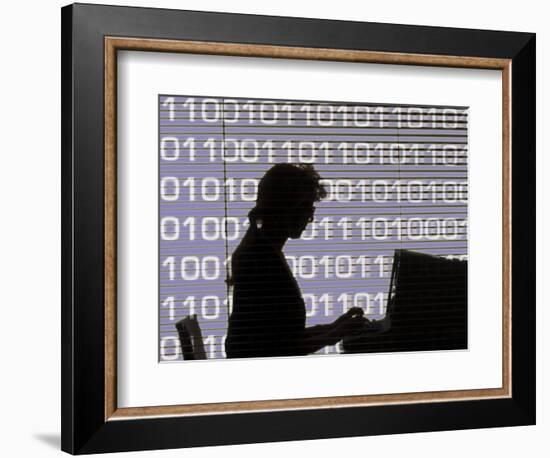 Silhouette of Woman Working on Computer-Bill Bachmann-Framed Photographic Print