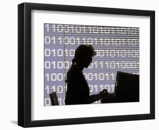 Silhouette of Woman Working on Computer-Bill Bachmann-Framed Photographic Print