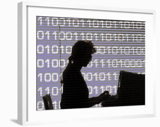 Silhouette of Woman Working on Computer-Bill Bachmann-Framed Photographic Print