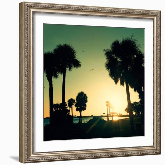 Silhouette Palm Trees at Sunset-Philippe Hugonnard-Framed Photographic Print